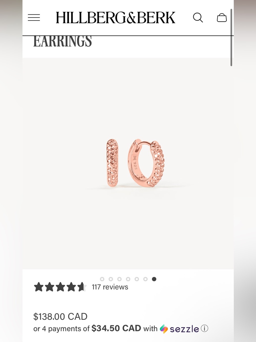 Brand new Hillberg & Berk rose gold “Always on sparkle hoop earrings”